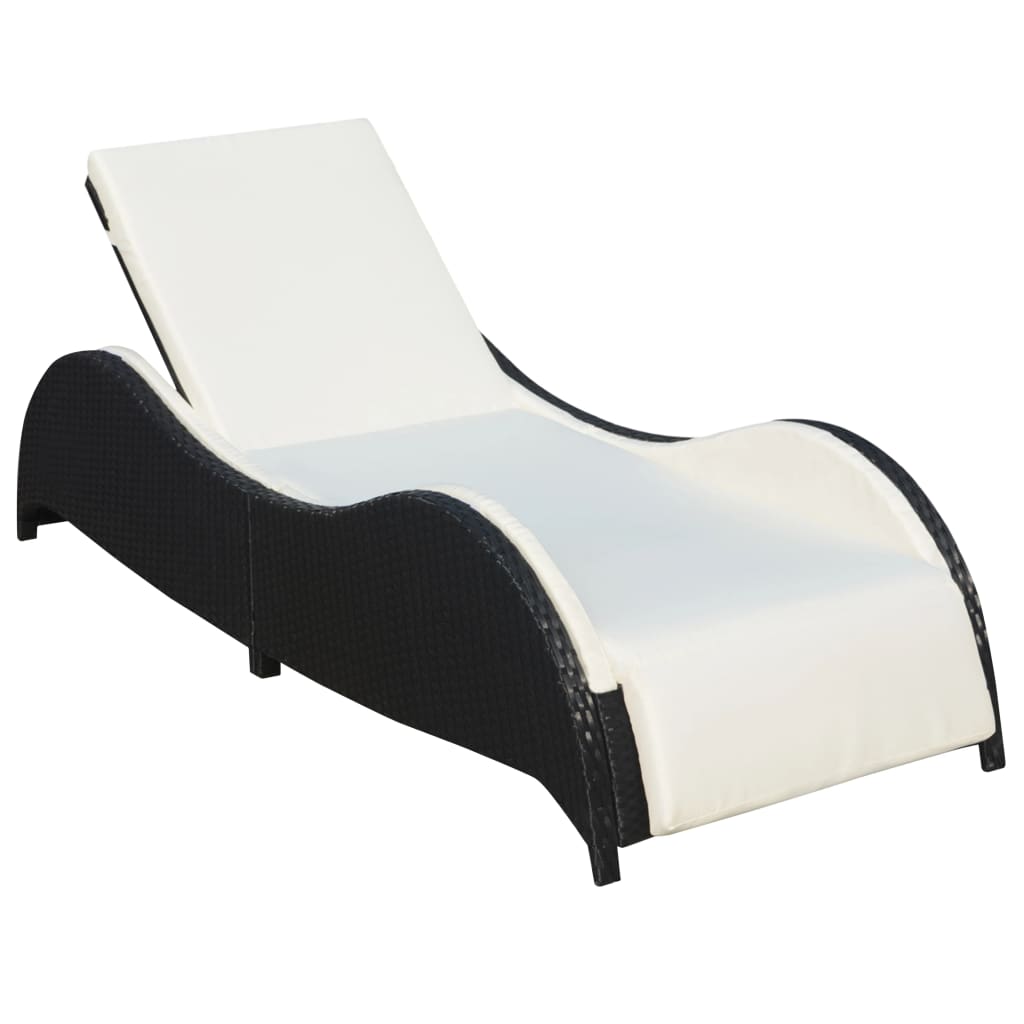 liggestol med hynde polyrattan sort