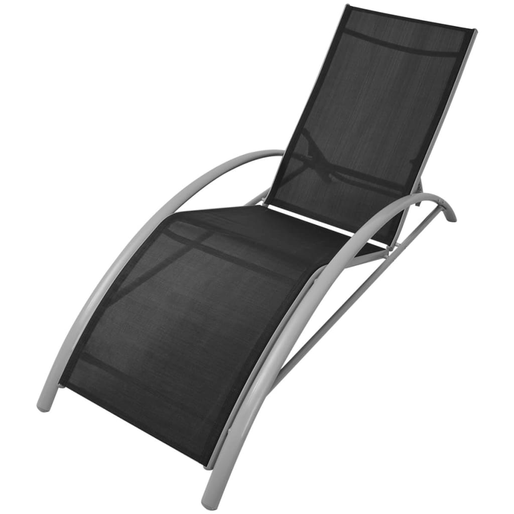 liggestole med parasol aluminium sort