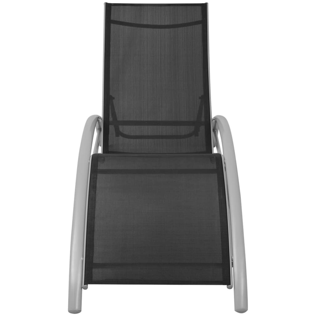 liggestole med parasol aluminium sort