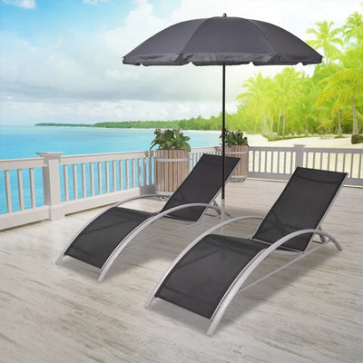 liggestole med parasol aluminium sort