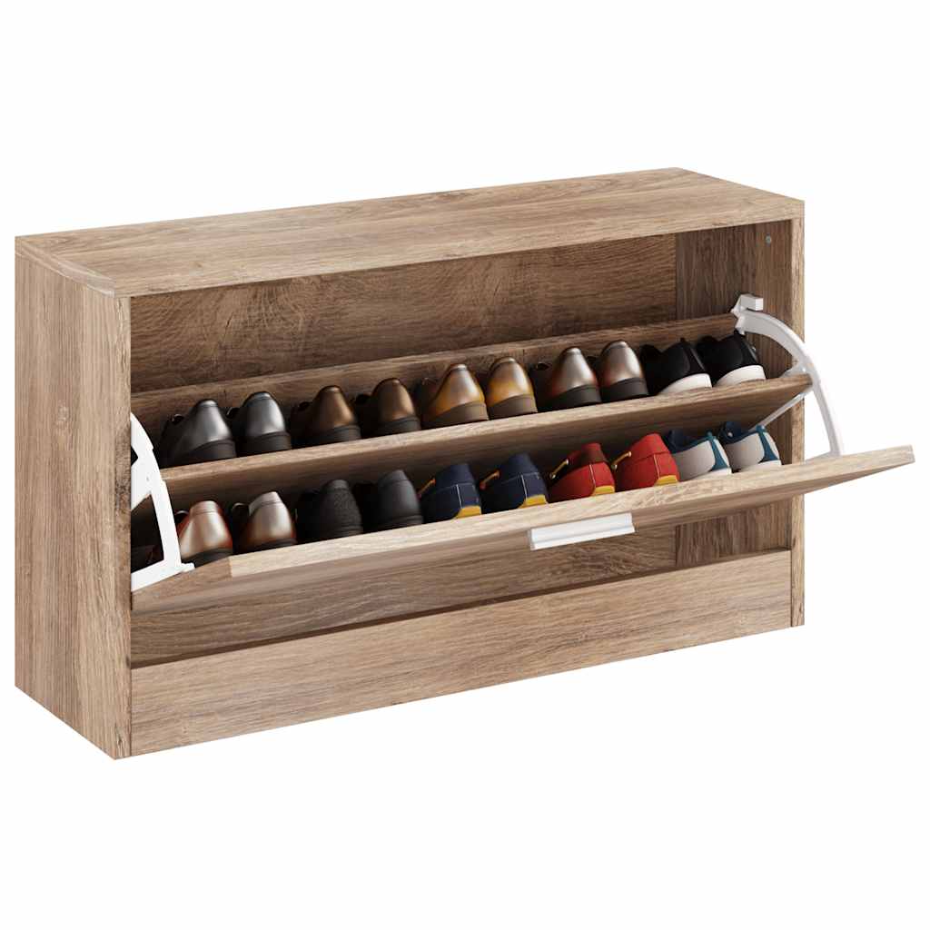 opbevaringsbænk til sko 80x24x45 cm egetræsfarvet