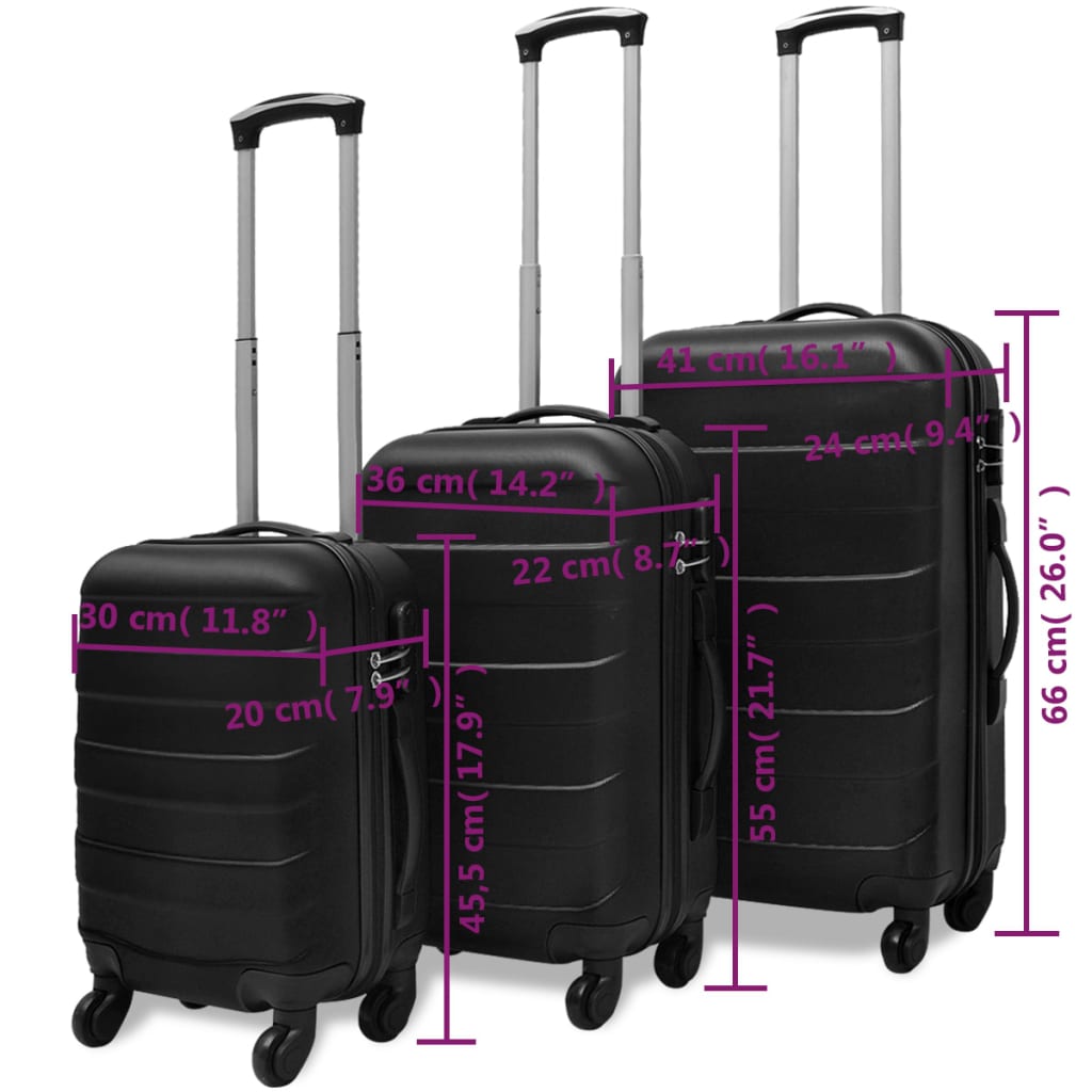 hardcase trolleysæt 45,5/55/66 cm sort