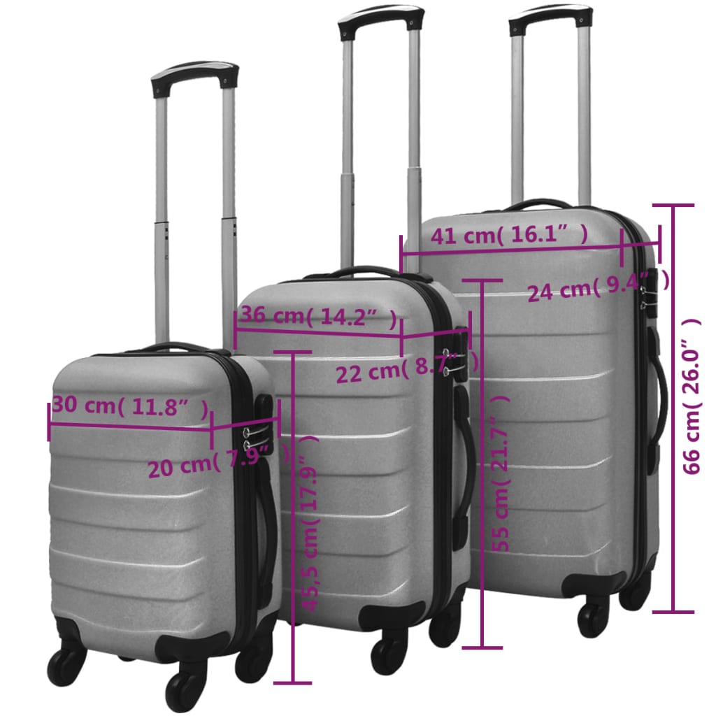 hardcase trolleysæt 45,5/55/66 cm sølvfarvet