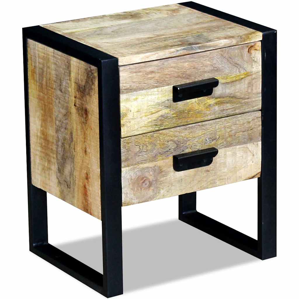 sidebord med 2 skuffer massivt mangotræ 43x33x51 cm