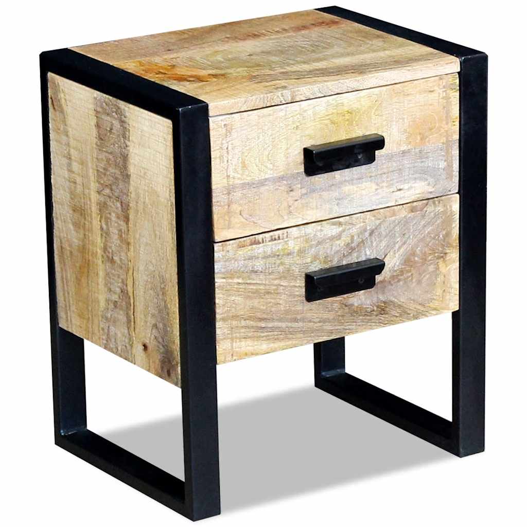 sidebord med 2 skuffer massivt mangotræ 43x33x51 cm