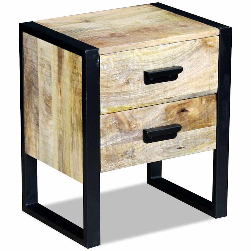 sidebord med 2 skuffer massivt mangotræ 43x33x51 cm
