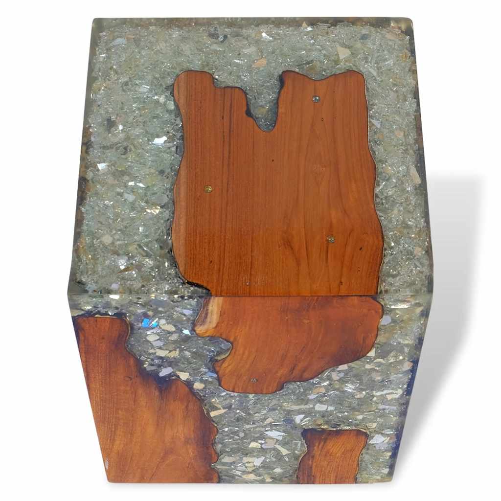 taburet massivt teaktræ og resin