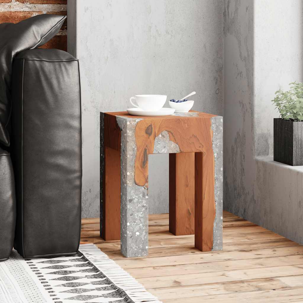 taburet massivt teaktræ og resin