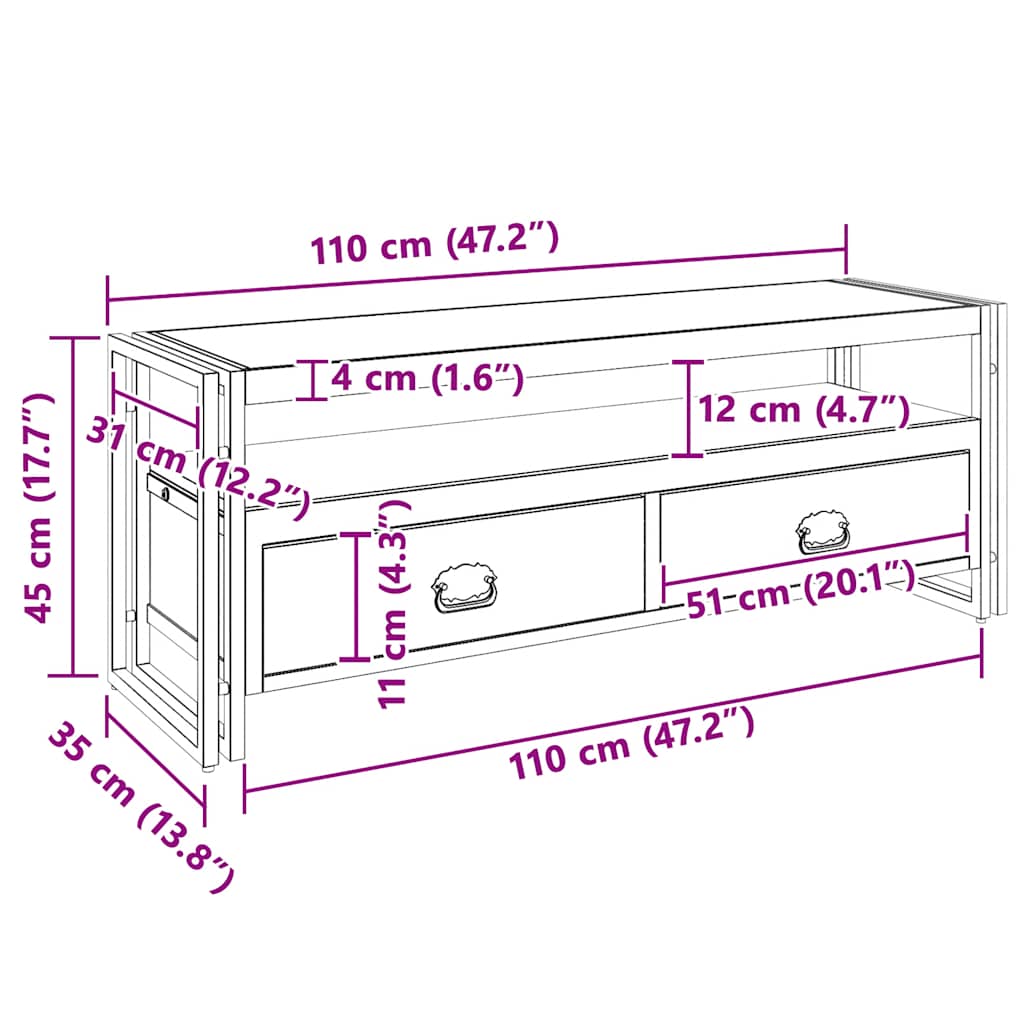 tv-skab 120x35x45 cm massivt mangotræ