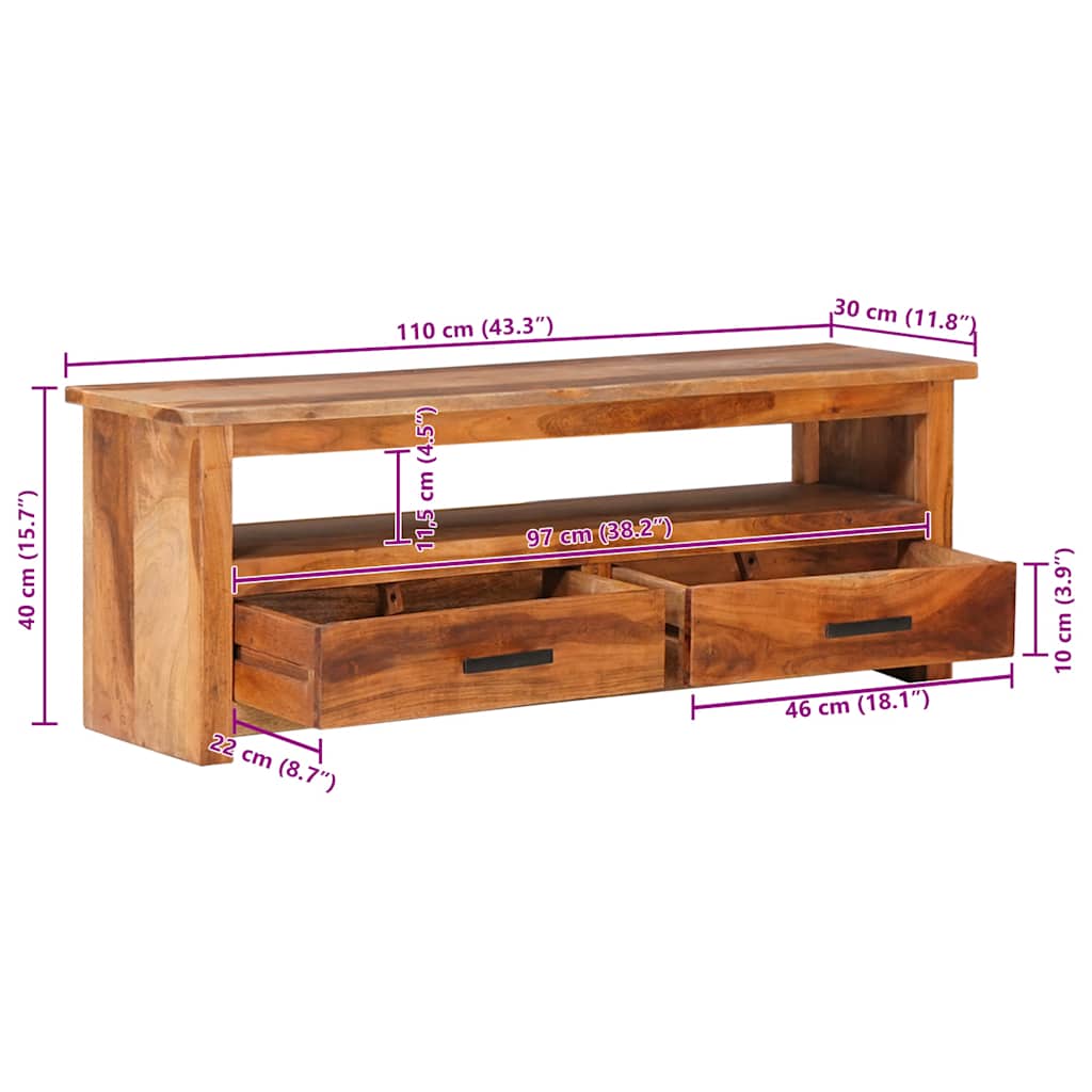 tv-bord 118x30x40 cm massivt træ