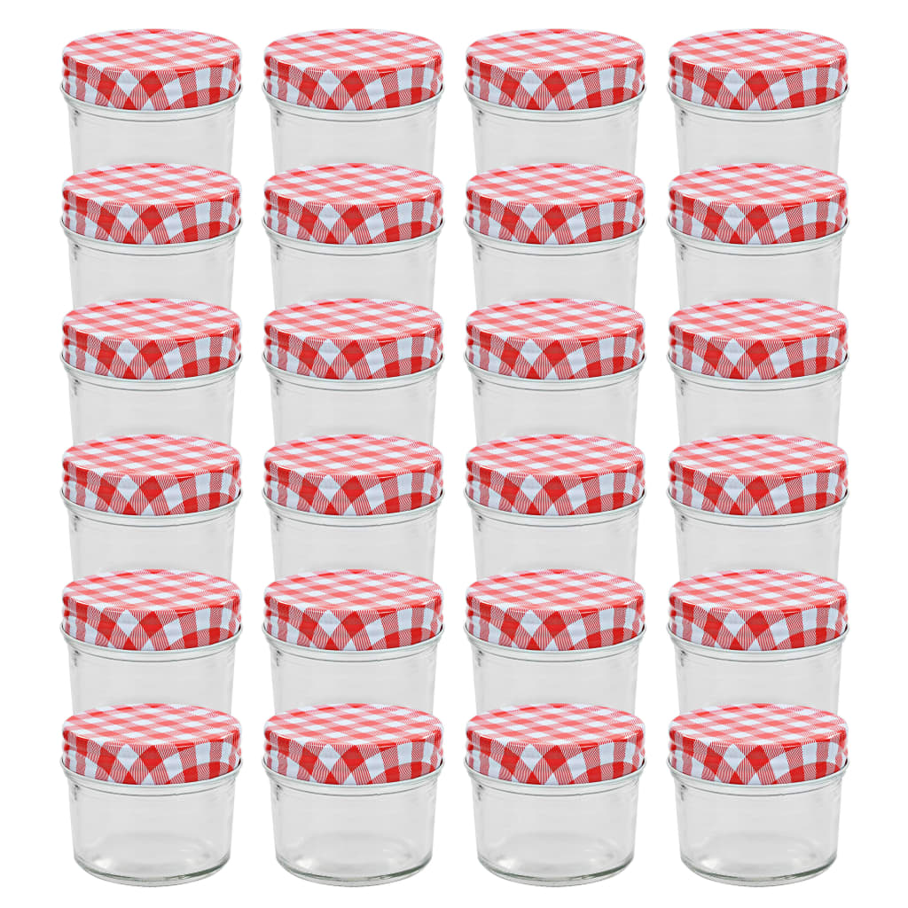 syltetøjsglas 24 stk. med hvide og røde låg 110 ml
