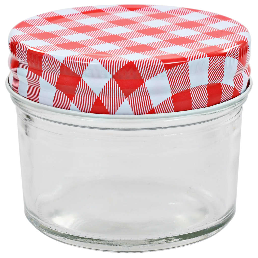 syltetøjsglas 24 stk. med hvide og røde låg 110 ml
