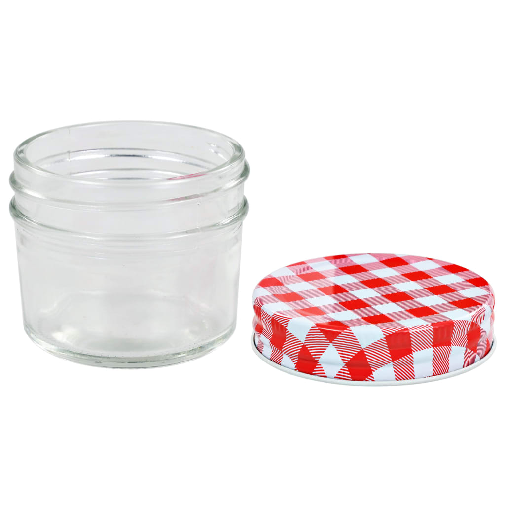 syltetøjsglas 48 stk. med hvide og røde låg 110 ml