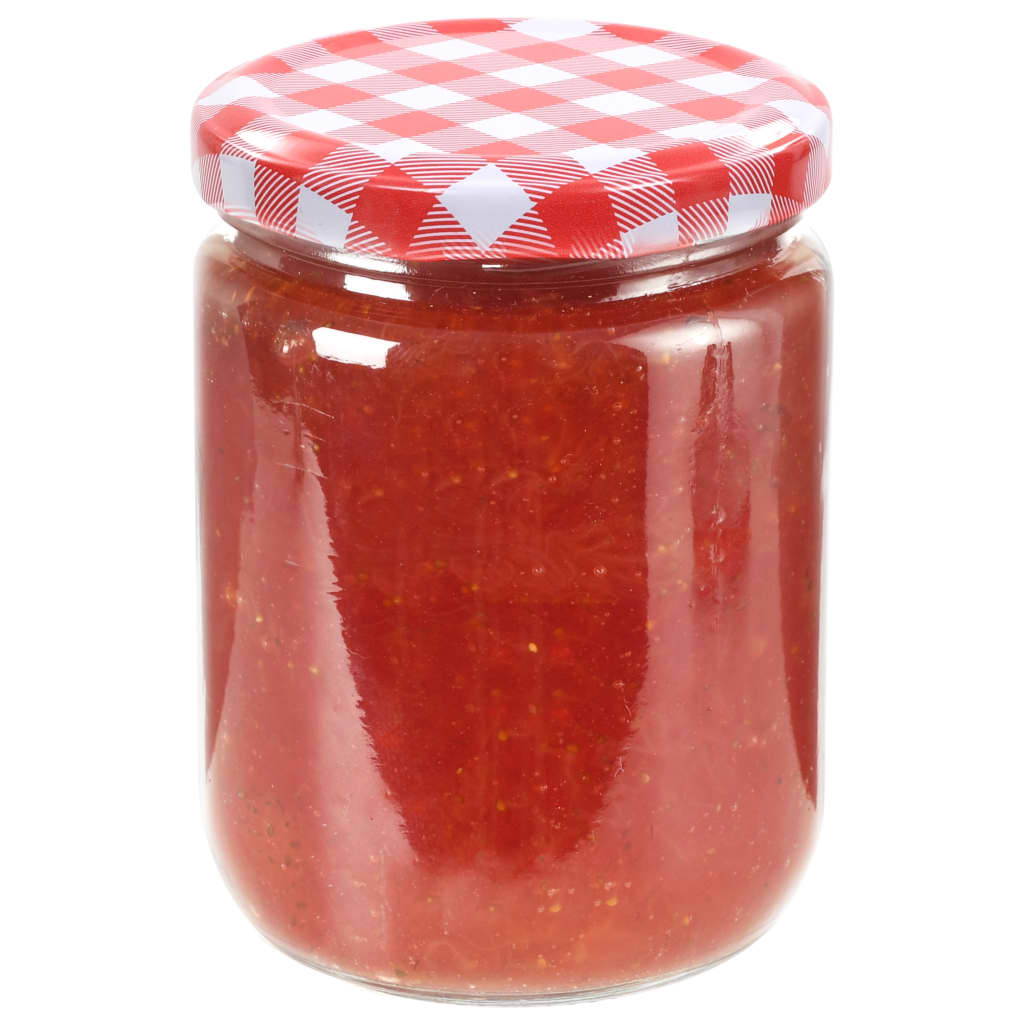 syltetøjsglas 96 stk. med hvide og røde låg 230 ml
