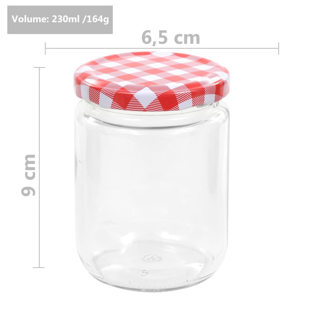 syltetøjsglas 96 stk. med hvide og røde låg 230 ml