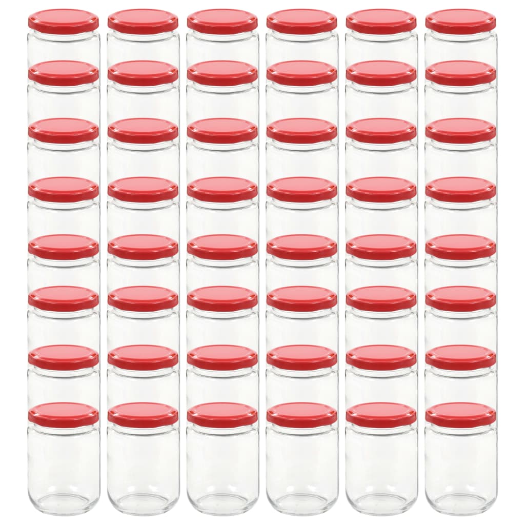syltetøjsglas 48 stk. med røde låg 230 ml