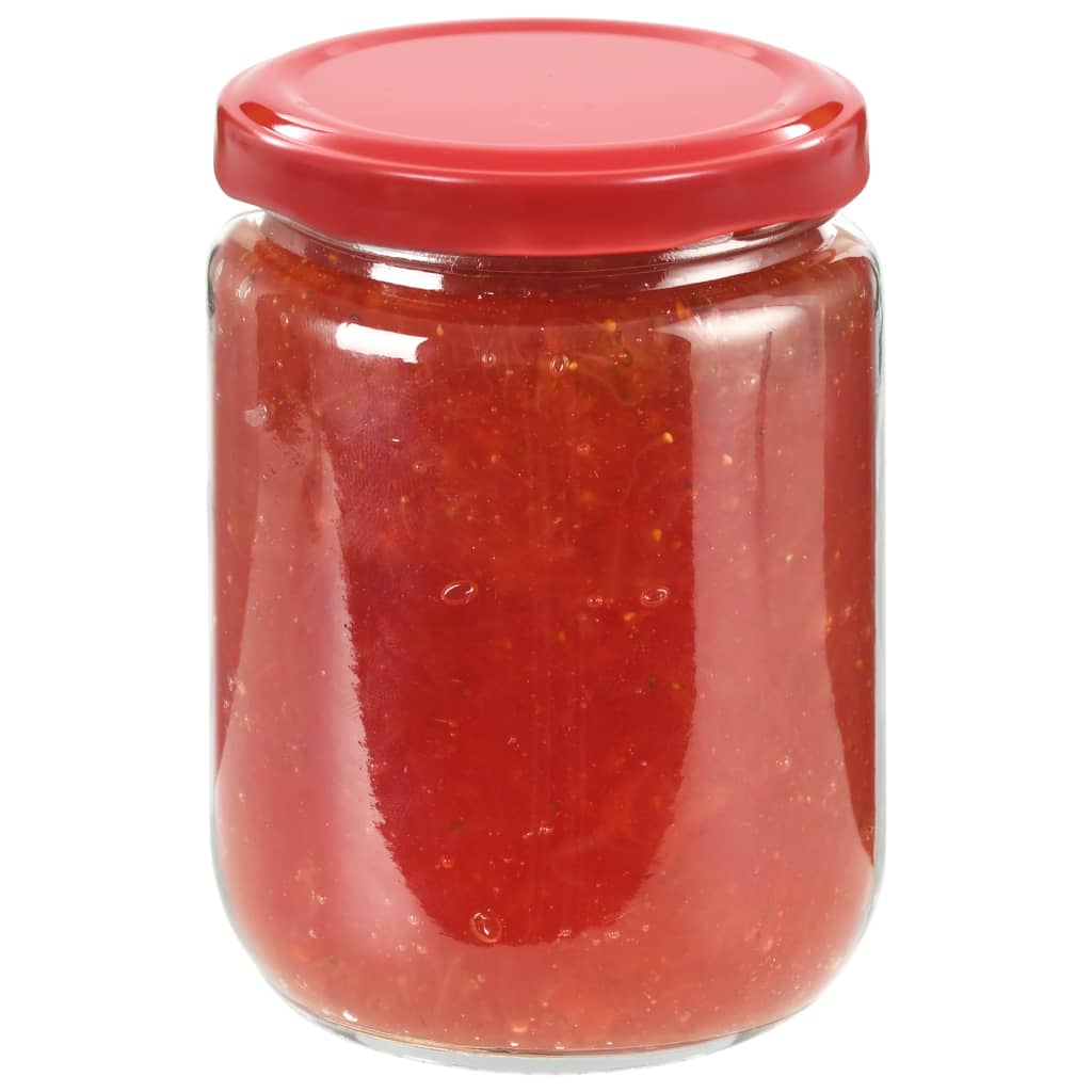 syltetøjsglas 48 stk. med røde låg 230 ml