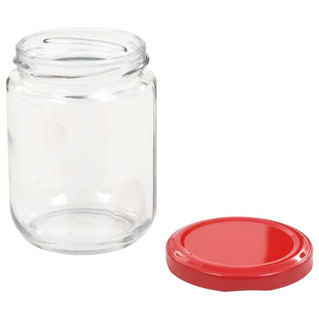 syltetøjsglas 48 stk. med røde låg 230 ml