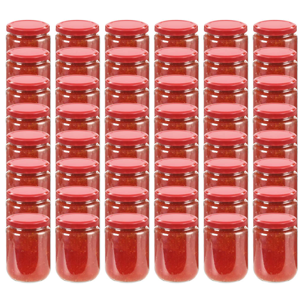 syltetøjsglas 48 stk. med røde låg 230 ml