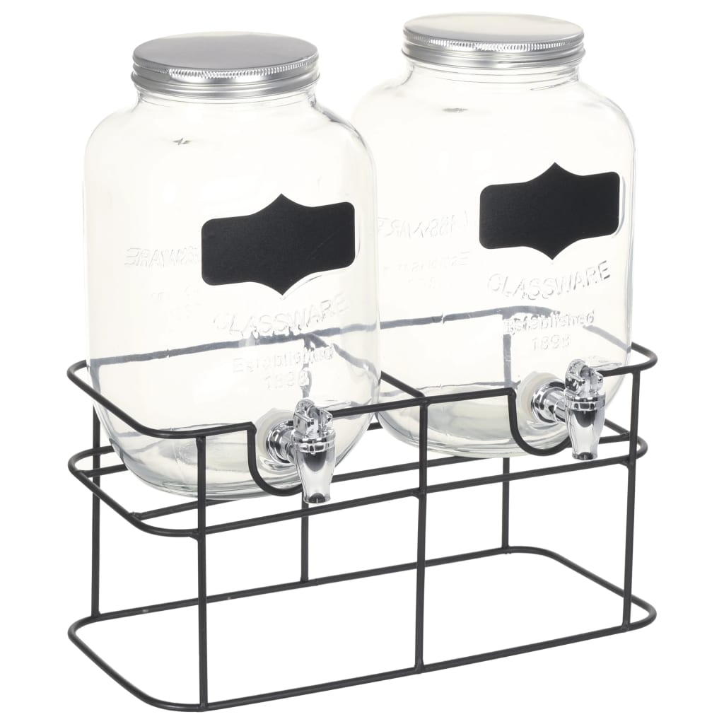 drikkevaredispensersæt 2 stk. med stativ 2 x 4 l glas