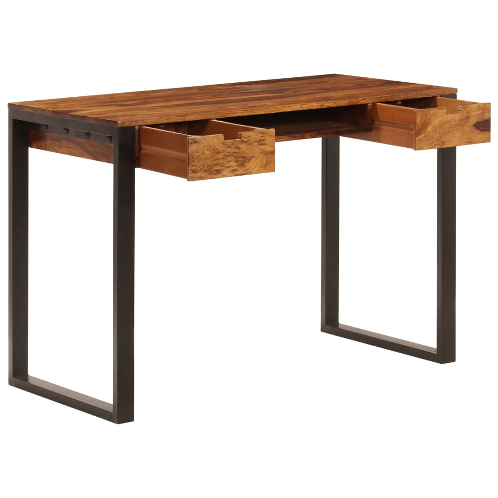 skrivebord massivt akacietræ og stål 110 x 55 x 78 cm