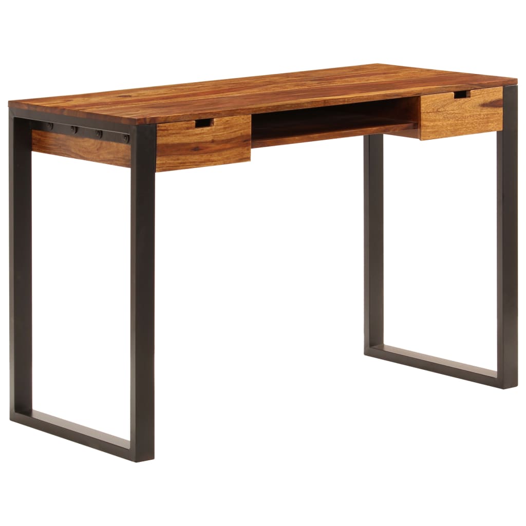 skrivebord massivt akacietræ og stål 110 x 55 x 78 cm