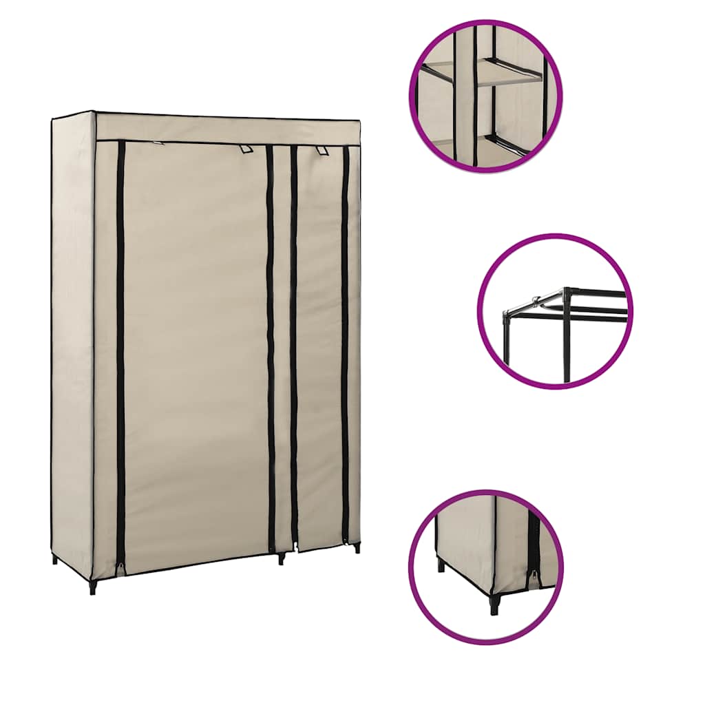 foldbart klædeskab 110 x 45 x 175 cm stof cremefarvet