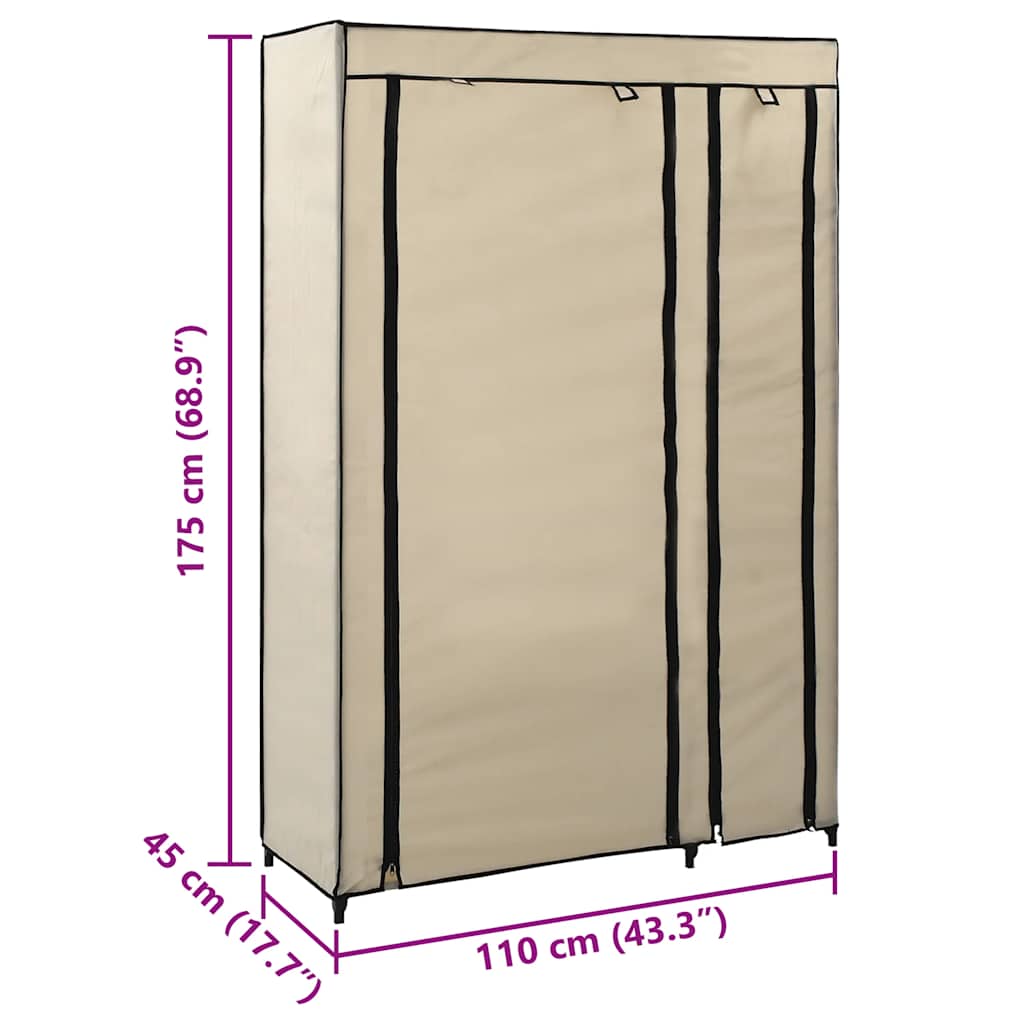 foldbart klædeskab 110 x 45 x 175 cm stof cremefarvet