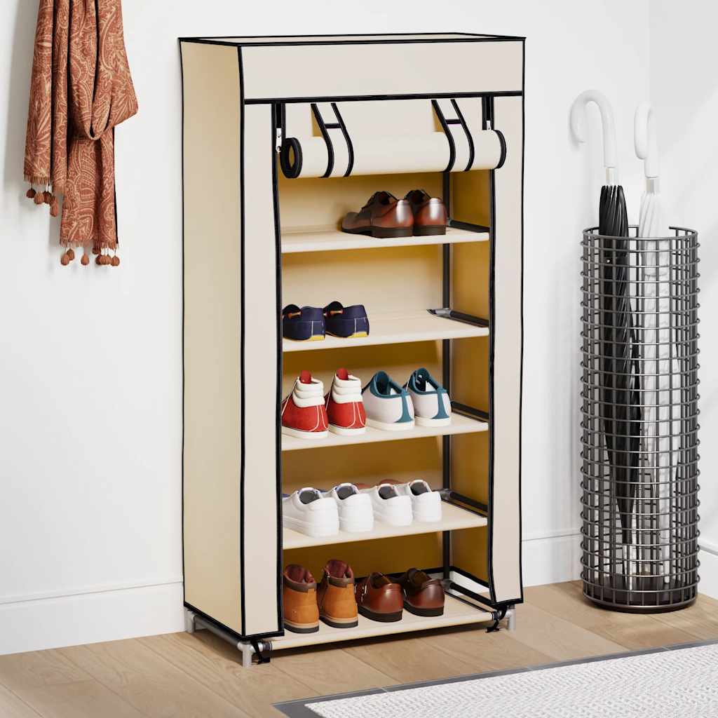 skoskab med overtræk 58x28x106 cm stof cremefarvet