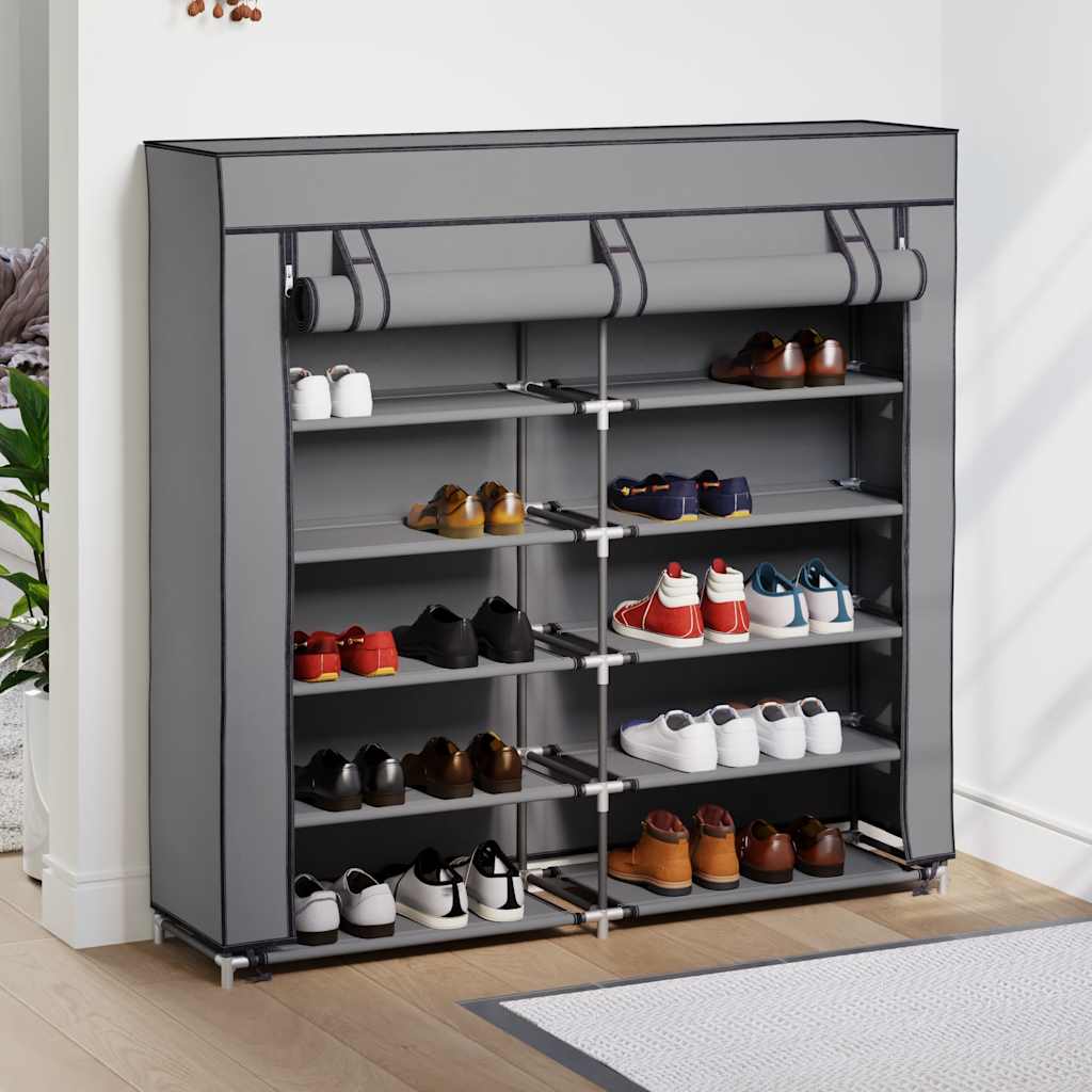 skoskab med overtræk 115 x 28 x 110 cm stof grå