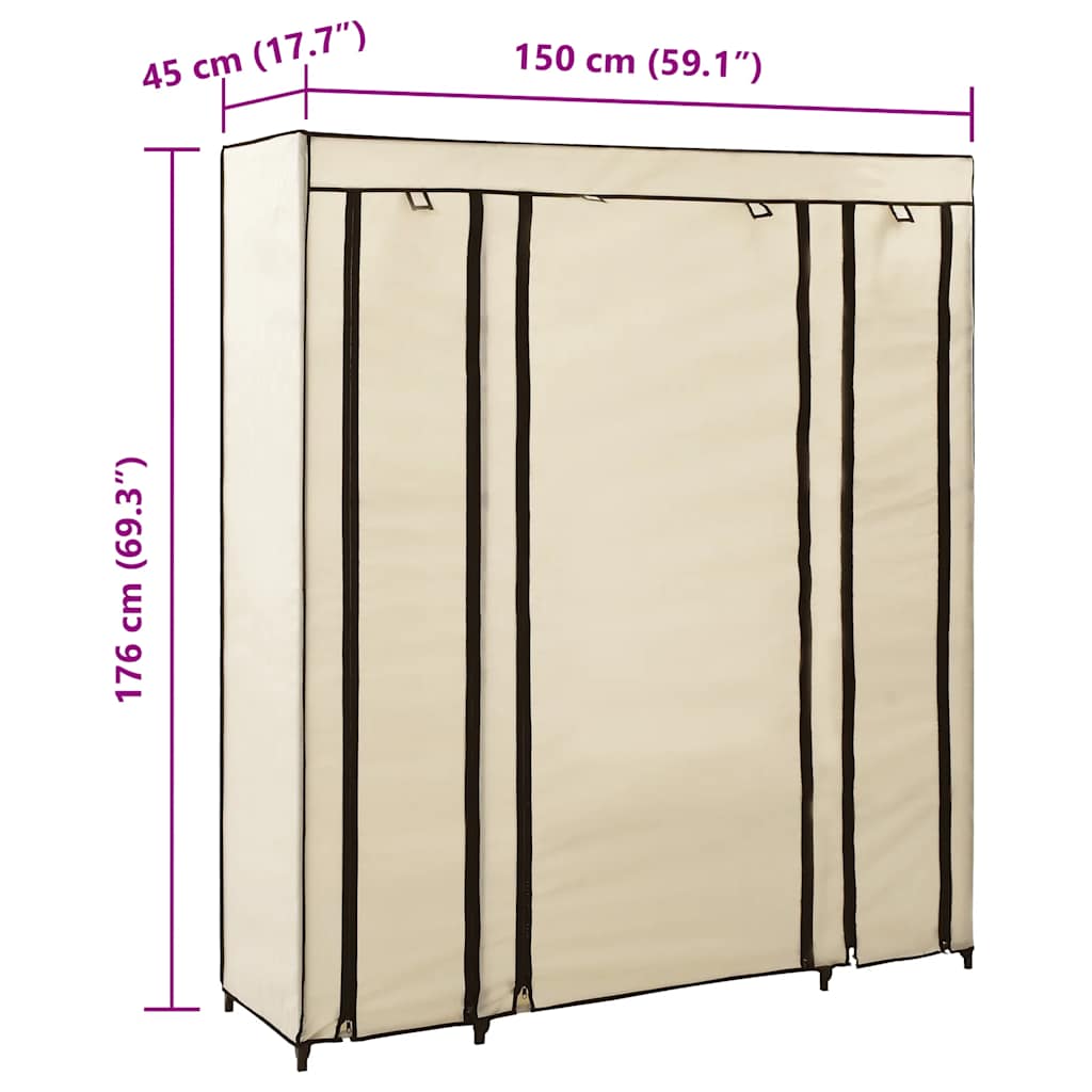 klædeskab med rum og stænger cremefarvet 150 x 45 x 176 cm stof