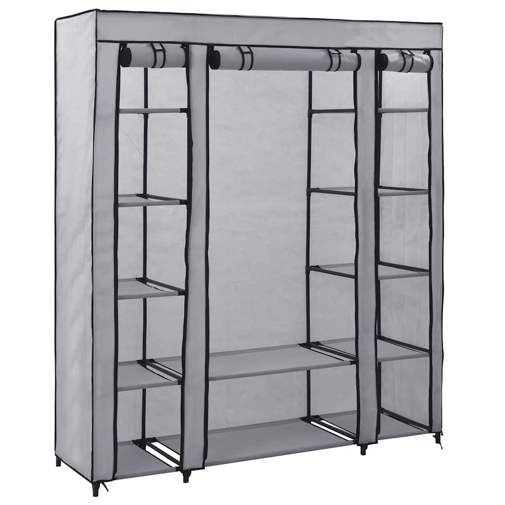 klædeskab med rum og stænger 150 x 45 x 176 cm stof grå
