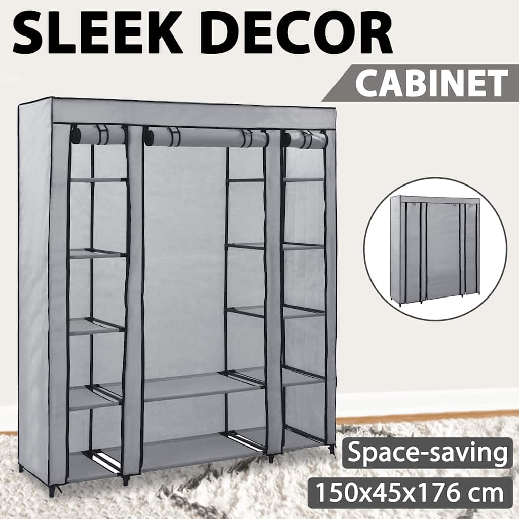 klædeskab med rum og stænger 150 x 45 x 176 cm stof grå