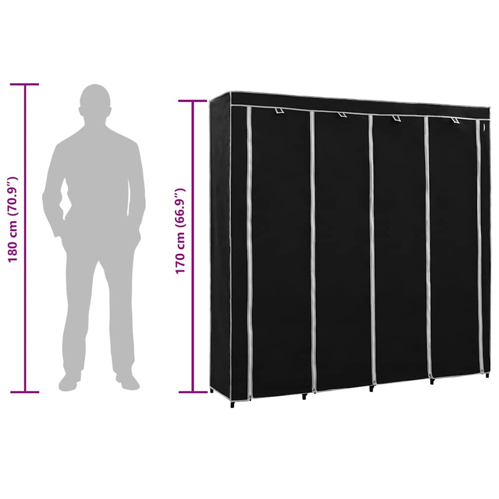 klædeskab med 4 rum 175 x 45 x 170 cm sort