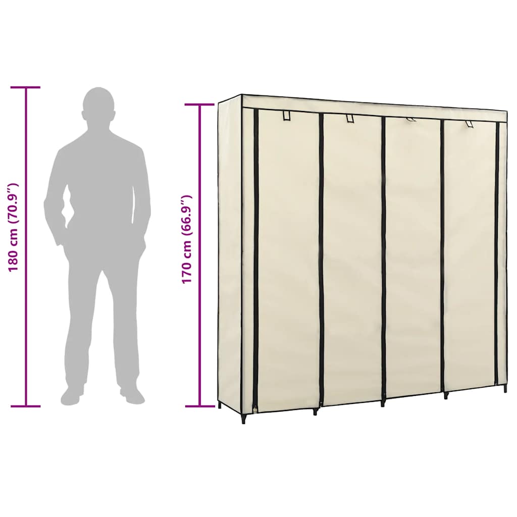 klædeskab med 4 rum 175x45x170 cm cremefarvet