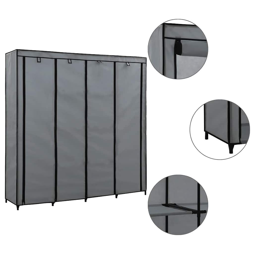 klædeskab med 4 rum 175 x 45 x 170 cm grå