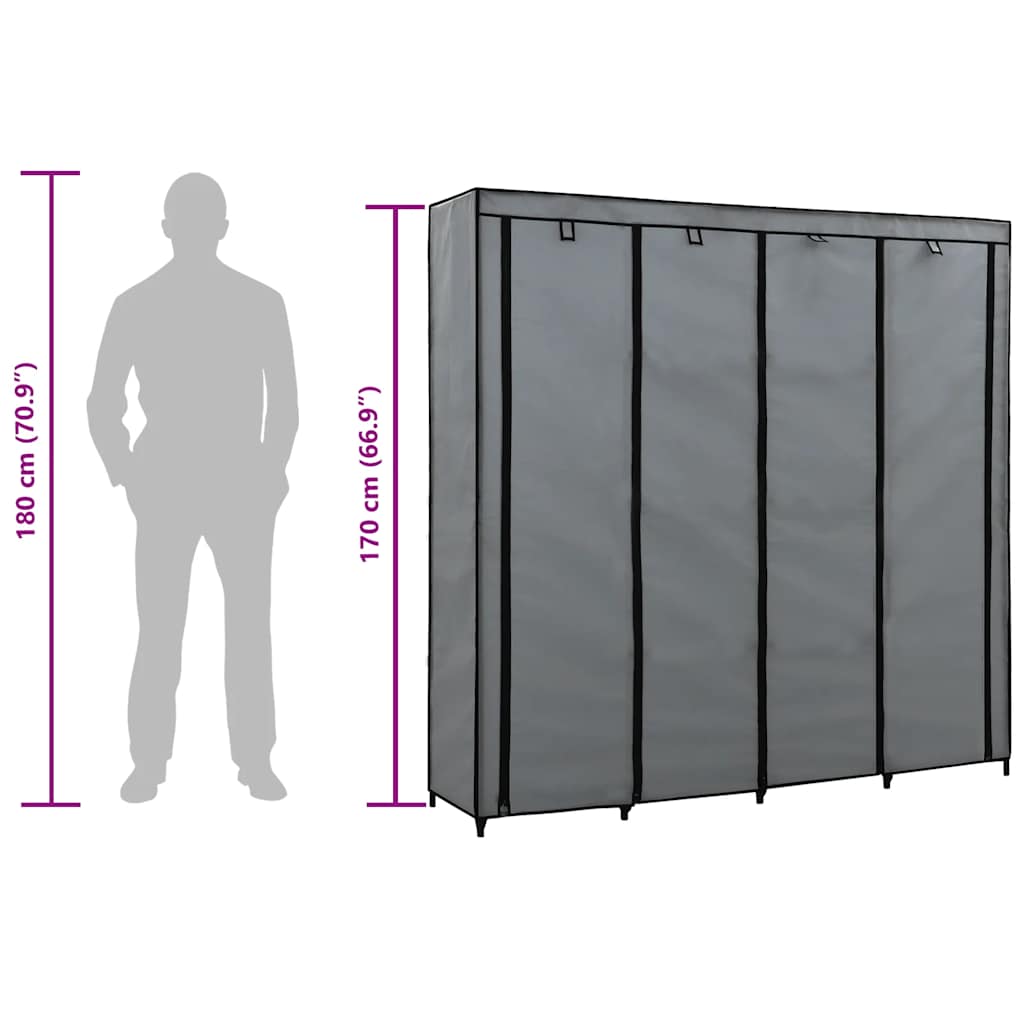 klædeskab med 4 rum 175 x 45 x 170 cm grå
