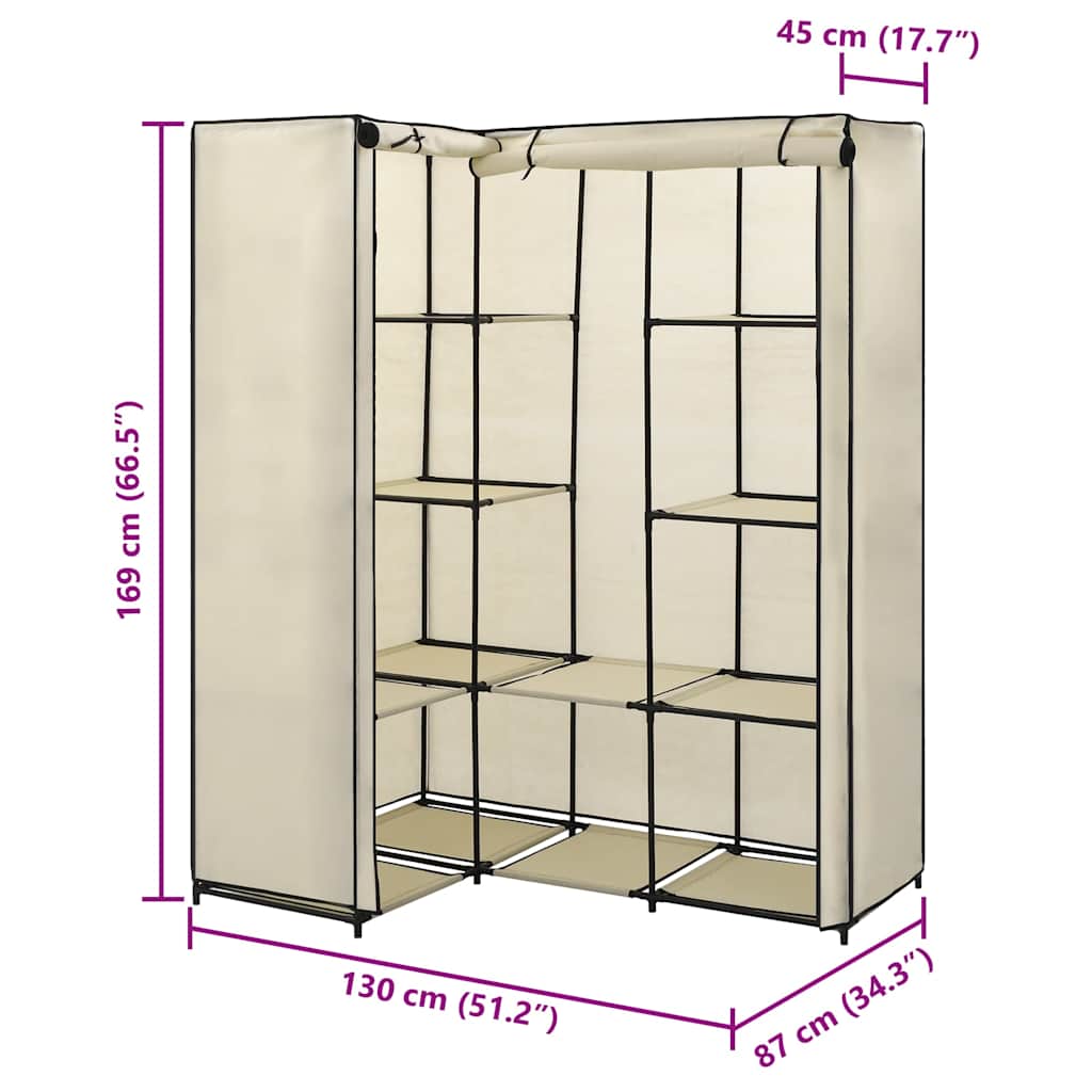 hjørneklædeskab 130x87x169 cm cremefarvet