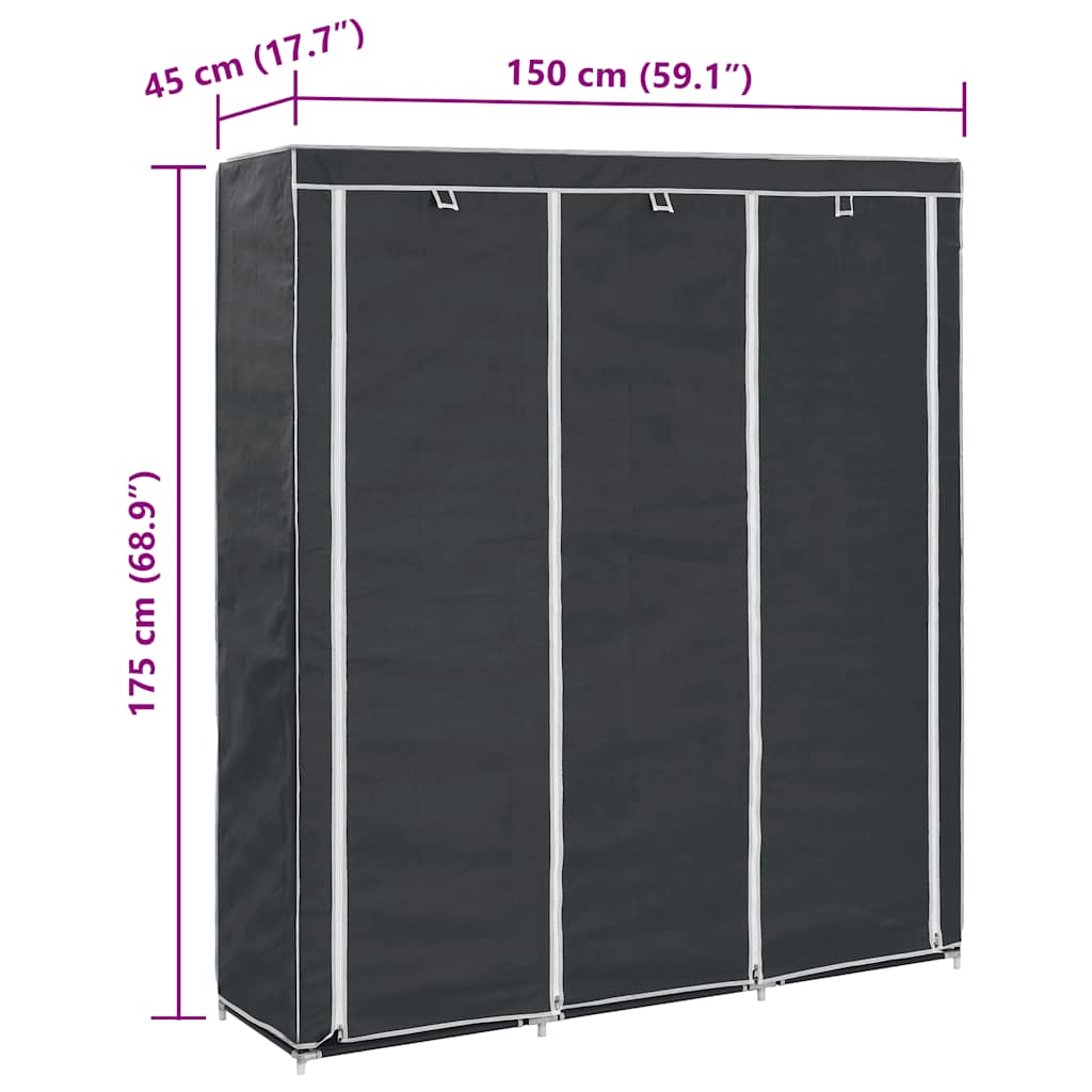 klædeskab med rum og tøjstænger 150 x 45 x 175 cm stof sort