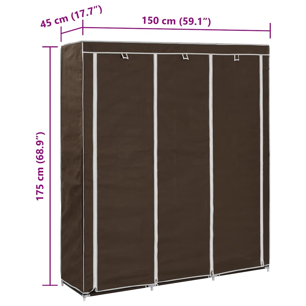 klædeskab med rum og tøjstang 150 x 45 x 175 cm stof brun