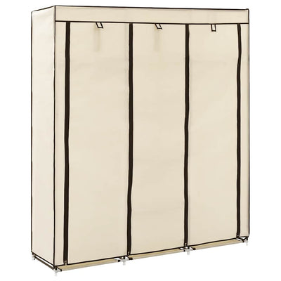 klædeskab med rum og tøjstænger 150 x 45 x 175 cm stof creme