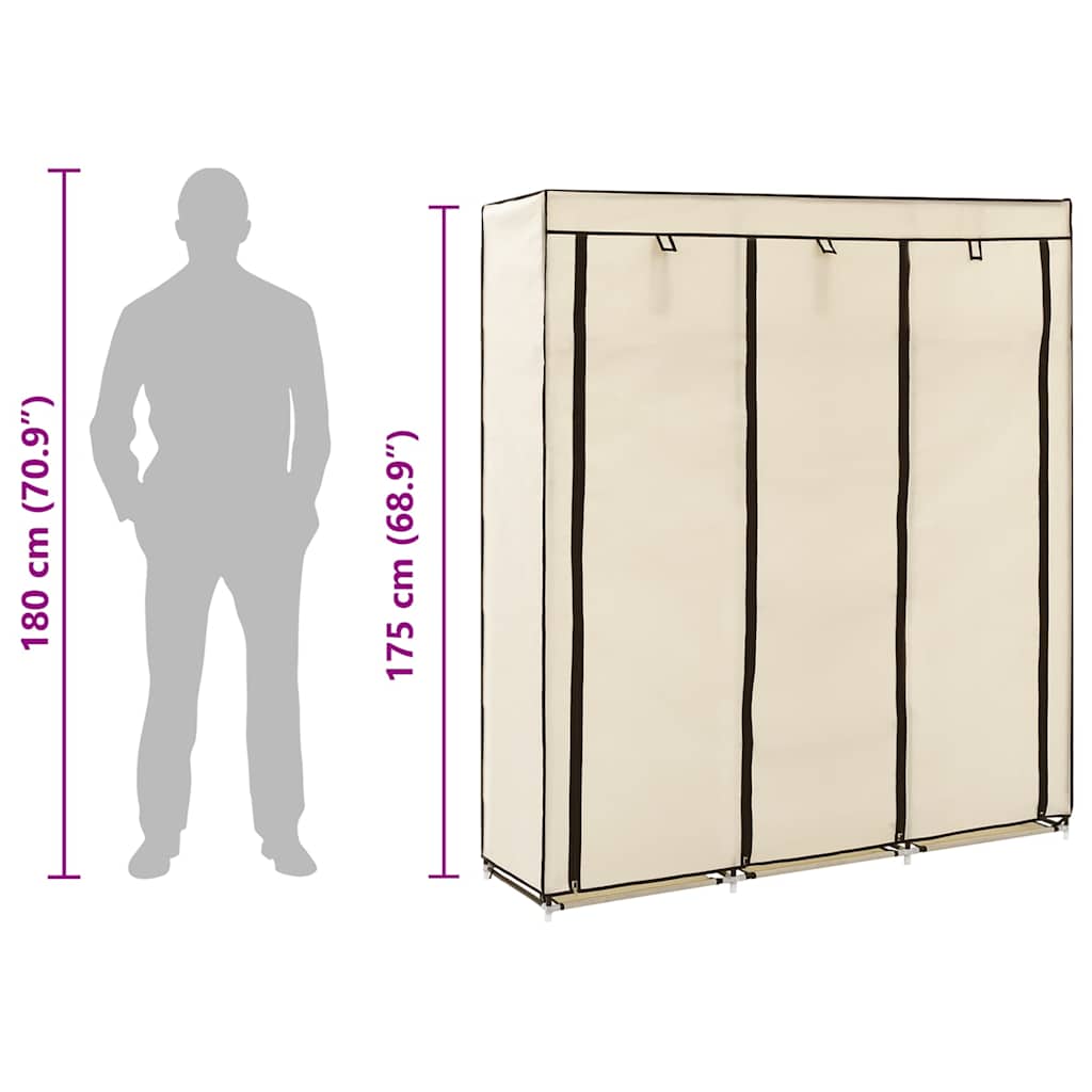 klædeskab med rum og tøjstænger 150 x 45 x 175 cm stof creme