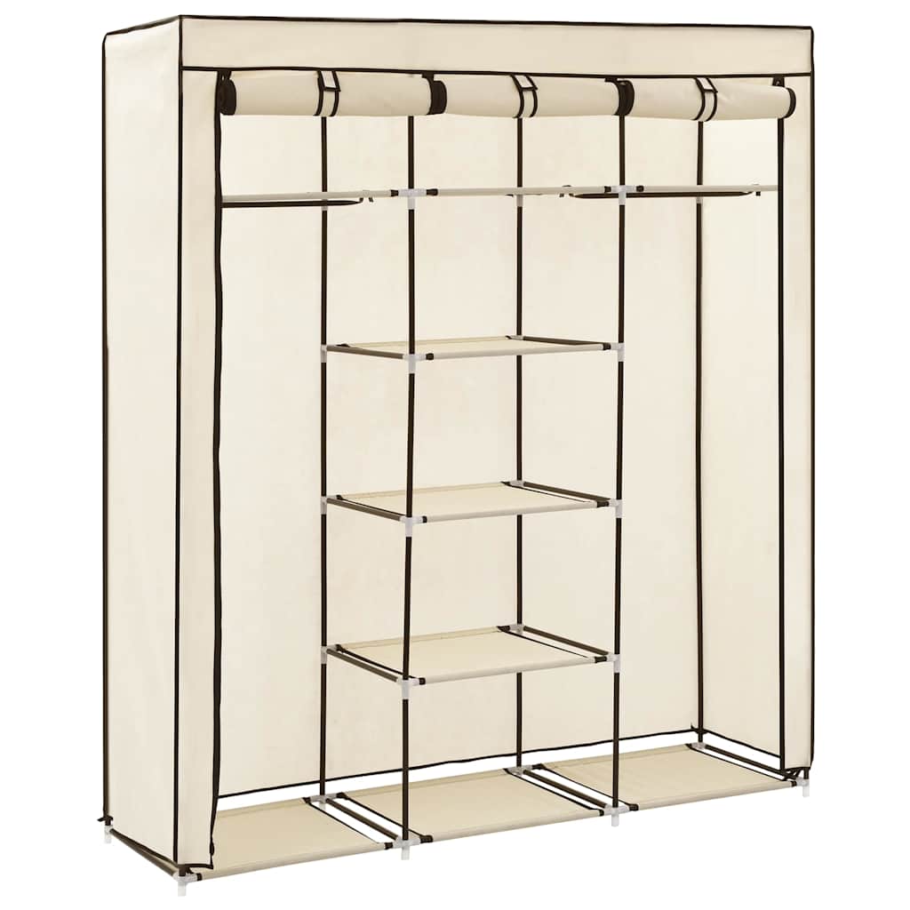 klædeskab med rum og tøjstænger 150 x 45 x 175 cm stof creme