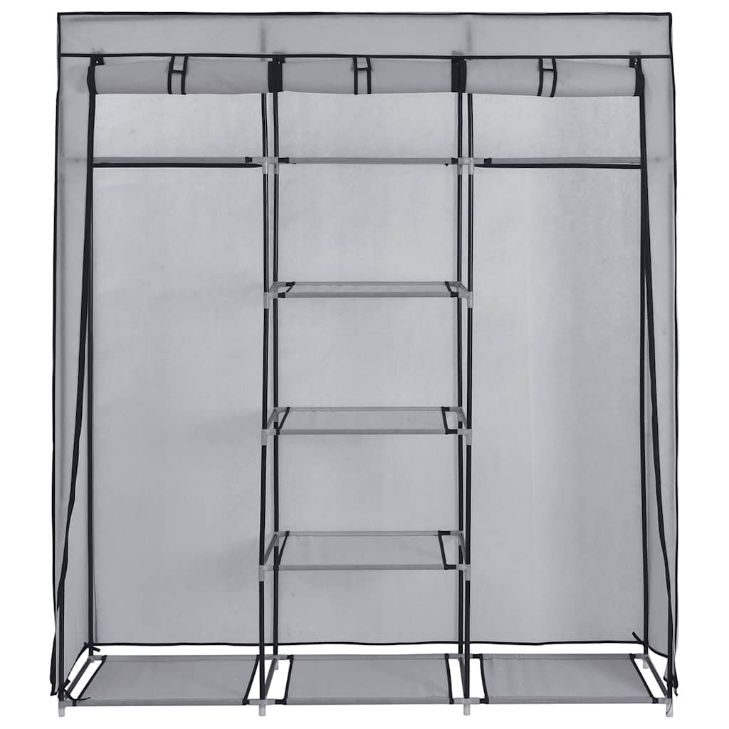klædeskab med rum og tøjstænger 150 x 45 x 175 cm stof grå