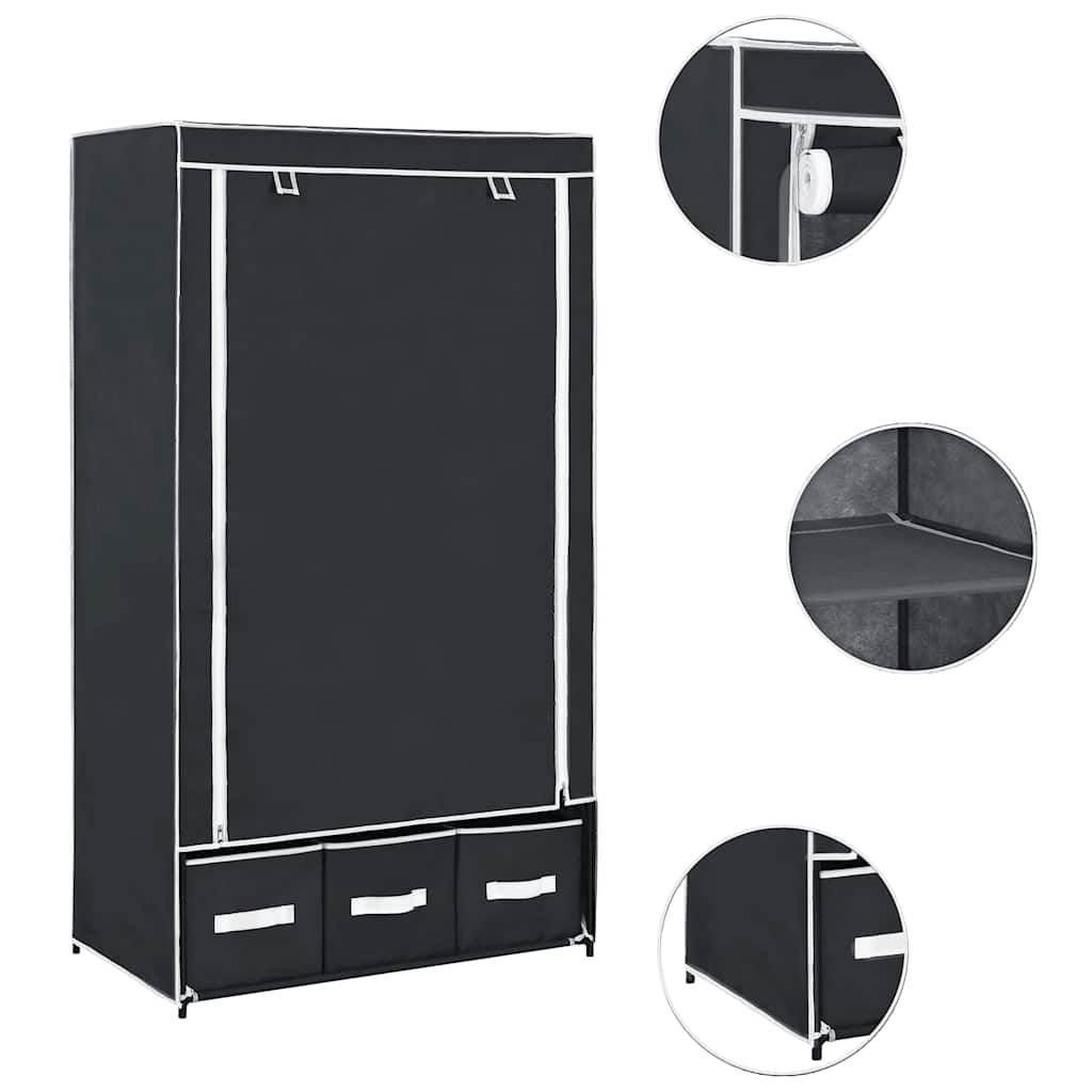 klædeskab 87 x 49 x 159 cm stof sort