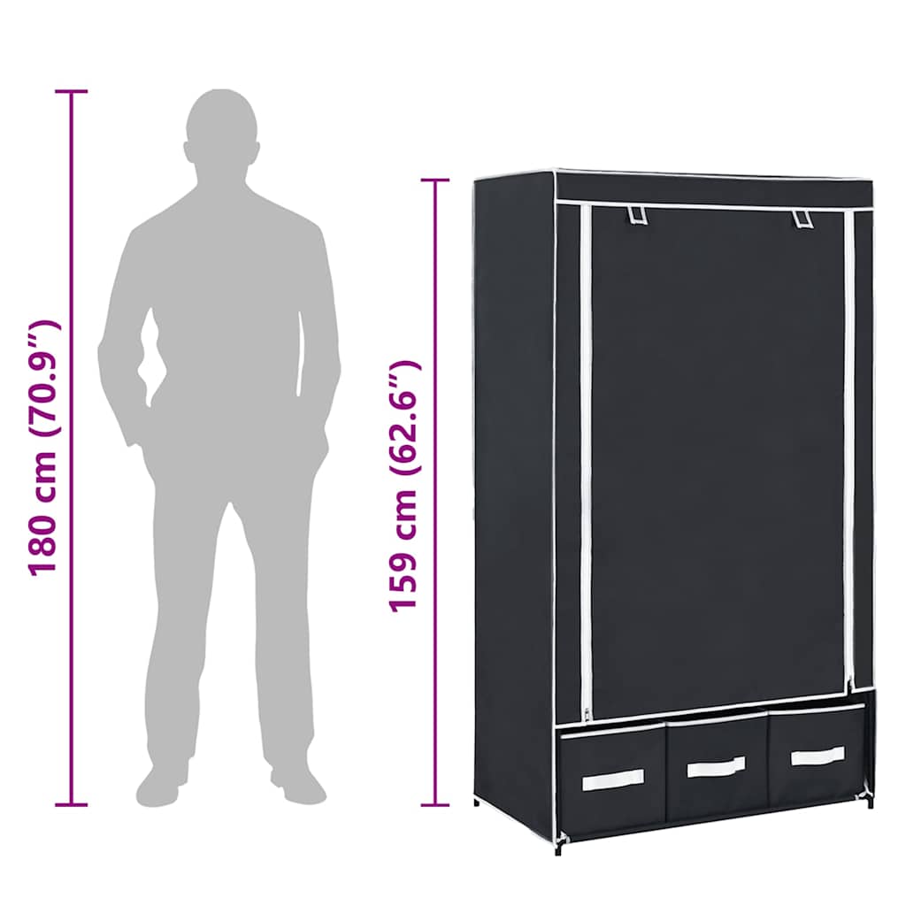 klædeskab 87 x 49 x 159 cm stof sort