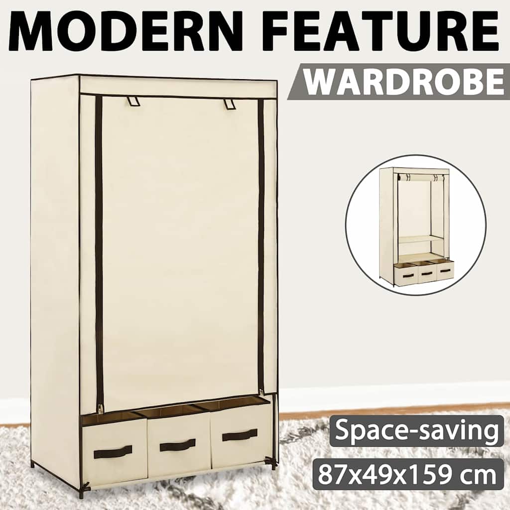 klædeskab 87 x 49 x 159 cm stof cremefarvet