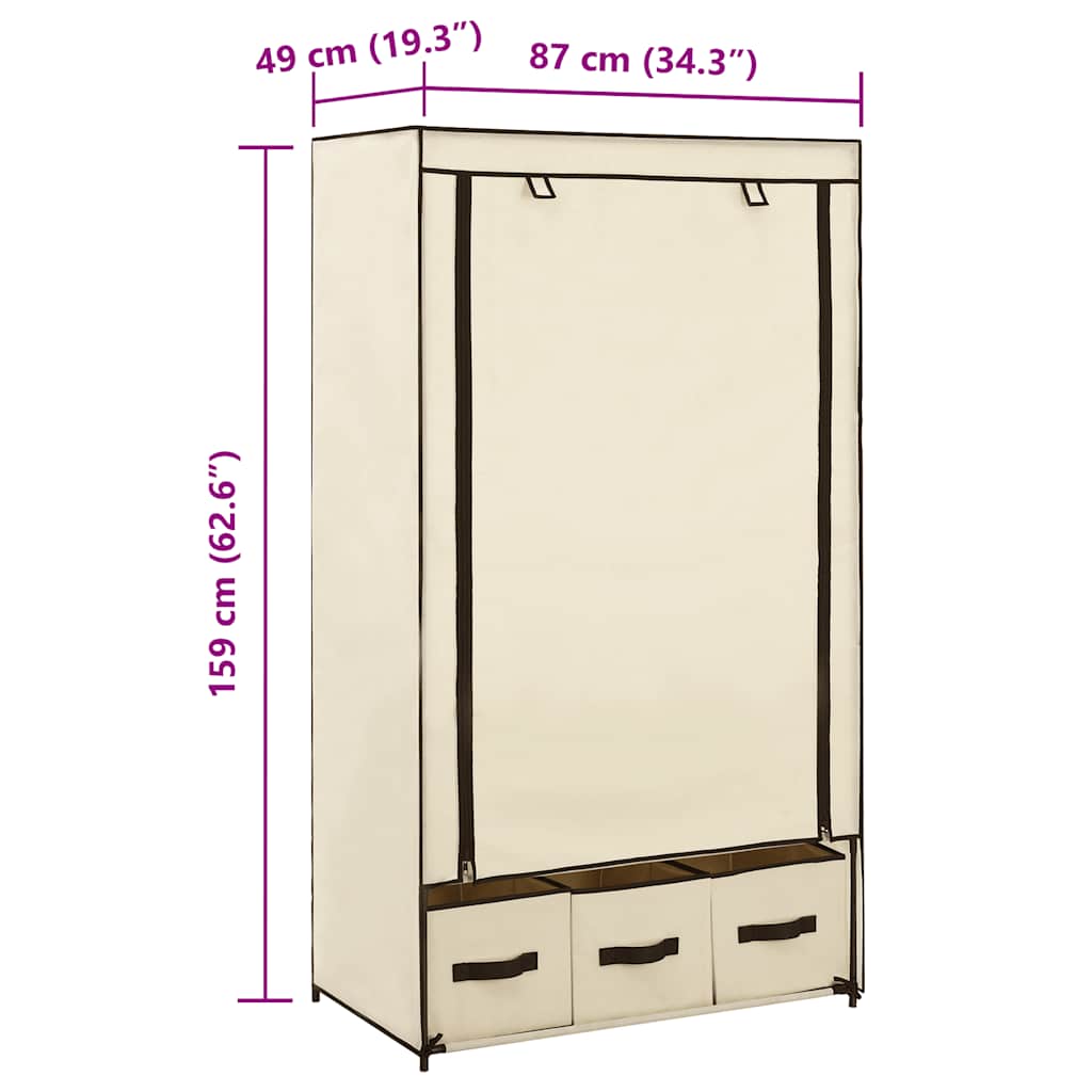 klædeskab 87 x 49 x 159 cm stof cremefarvet