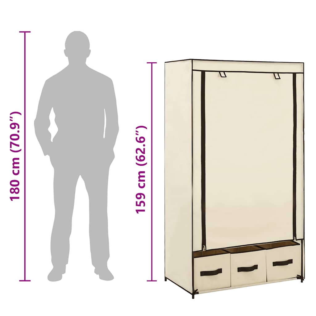 klædeskab 87 x 49 x 159 cm stof cremefarvet