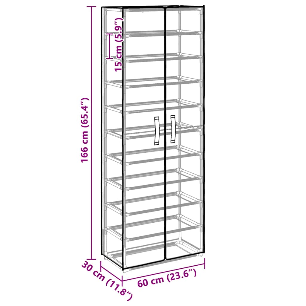 skoskab 60 x 30 x 166 cm stof sort